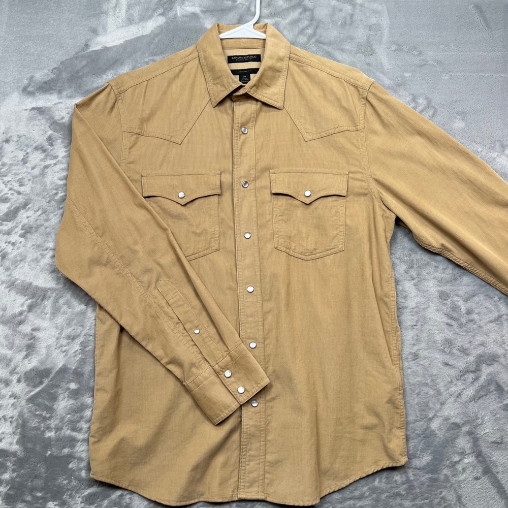 Banana Republic Western Shirt Mens Medium Tan Corduroy Snap Front Organic Cotton